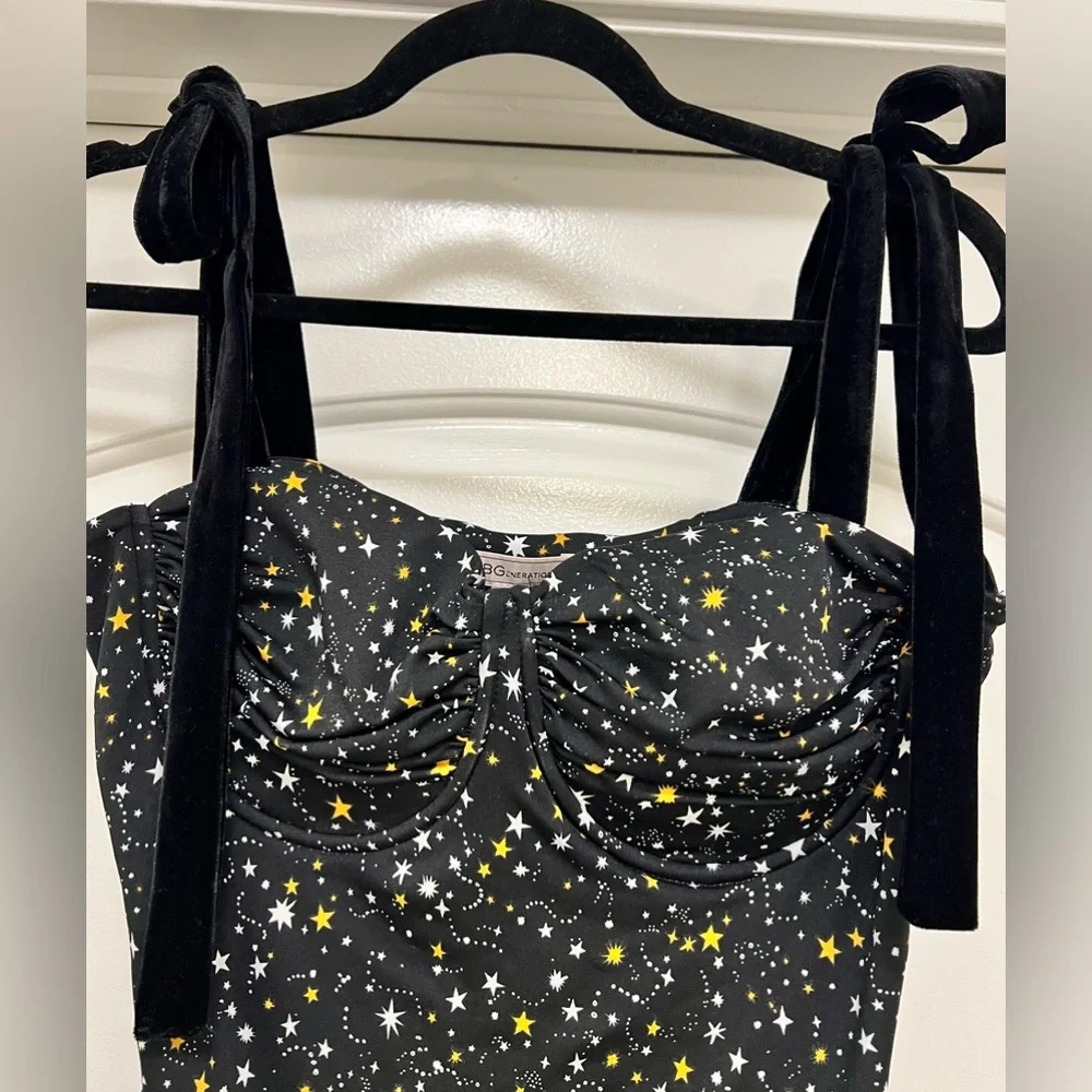 NWT BCBG Generation Fitted Star Celestial Bodysuit with Velvet Straps - Picture 4 of 11